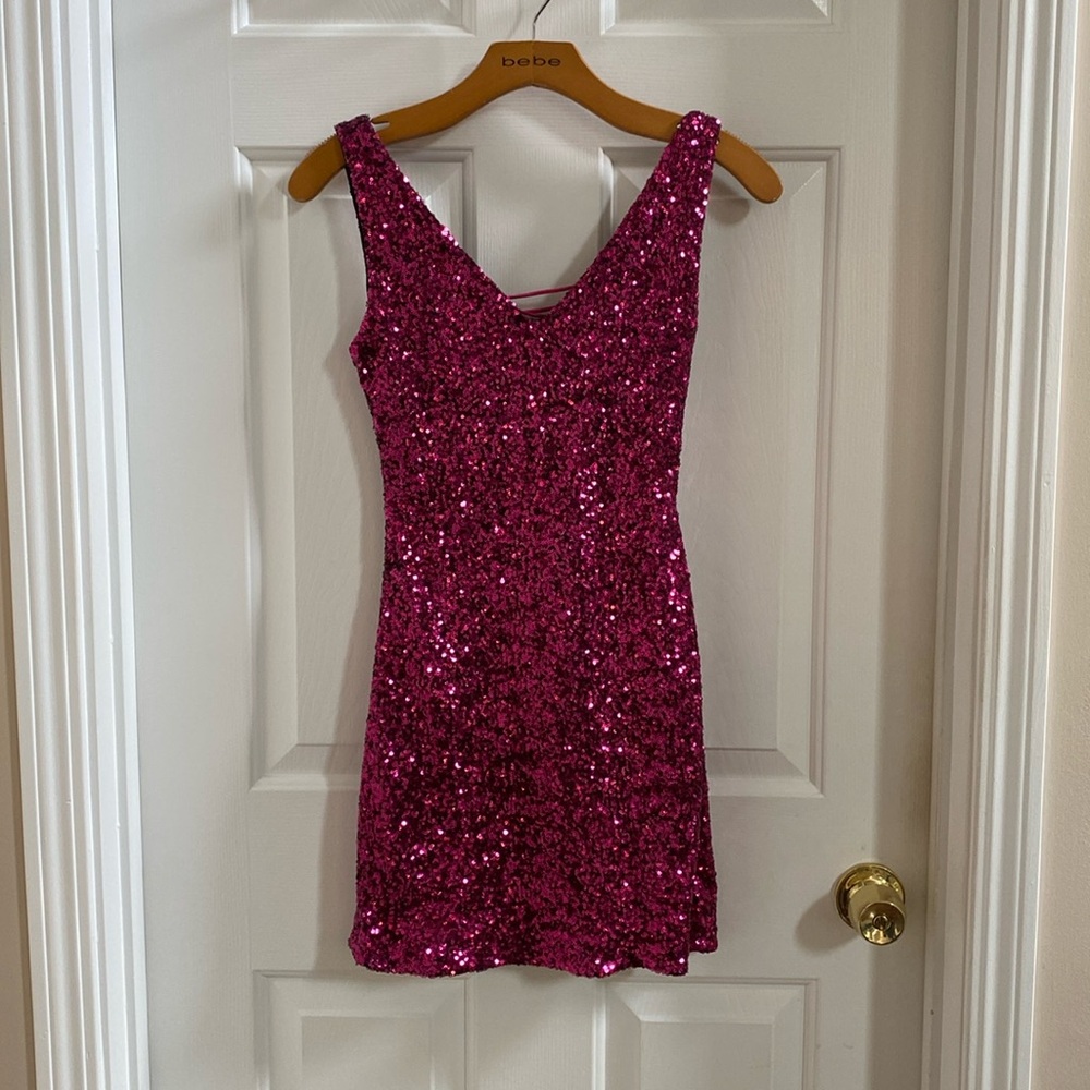Bebe Dona Pink Sequin Party Dress